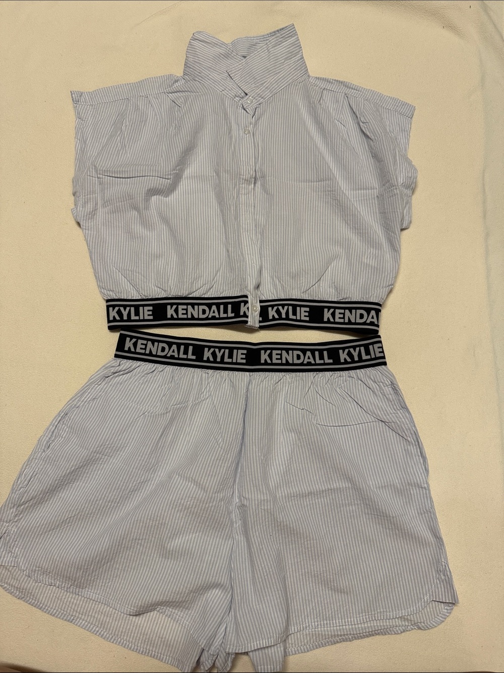 Kendall & Kylie Light Blue Stripe Logo-Waist Top & Bottom - Picture 2 of 2
